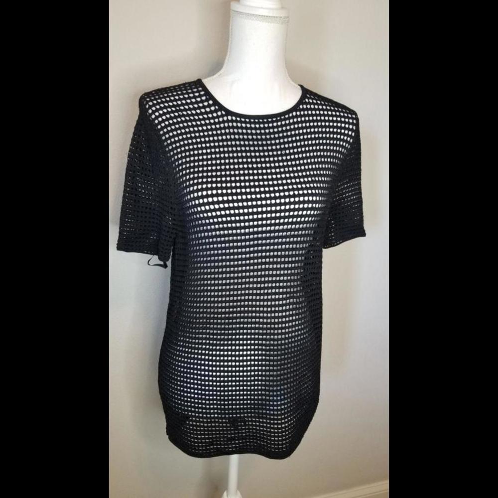 TORN BY RONNY KOBO BLACK SHORTSLEEVE PERFORATED TOP